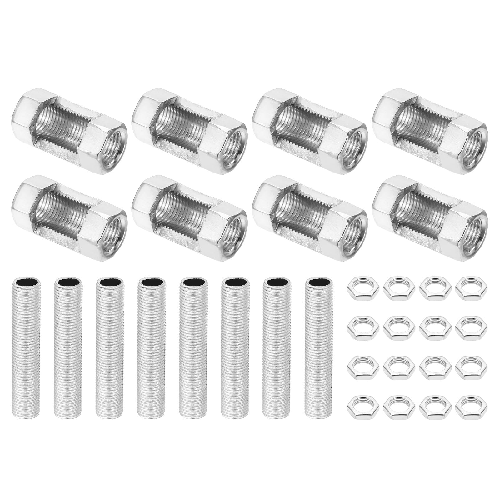 PATIKIL M10 Fine Thread Lamp Pipe Repair Kits, 32 Pcs M10×30 Metal Hexagon Open Coupling Nut with Threaded Pipe and Hex Nut for Light Extension Rod