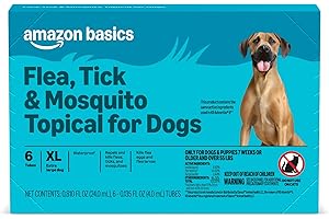 Amazon Basics Flea, Tick & Mosquito Topical Treatment for X-Large Dogs (Over 55 pounds), 6 Count, Packaging May Vary