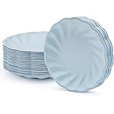 BangShou 7" Disposable Paper Plates, 50 Pcs Scalloped Paper Trays, 100% Biodegradable Blue Dessert Plates, Party Platters for Everyday Meals, Birthday, Picnic and Wedding