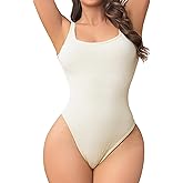 BampooPanPa Women's Bodysuit Square Neck Sleeveless Sexy Ribbed Slimming Tank Top Thong Bodysuit