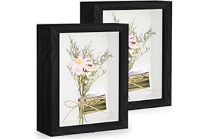 Anhow 2pcs 6x8 Shadow Box Frame Display Case, 3D Picture Frame with Deep Wood & Glass, Display Case Box for Photos, Memorabilia, Crafts, Souvenir, Wedding Memories, Baby Items - Black
