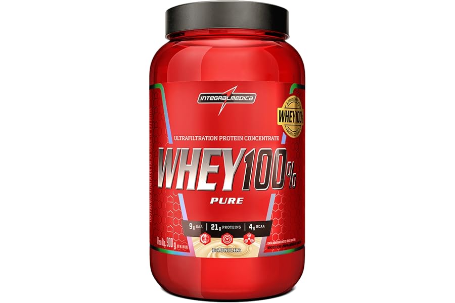 Integralmedica Whey 100% Pure Baunilha Concentrado Pote 900g | Suplementação Alimentar Pós-Treino, Fórmula Enriquecida com BCAAs