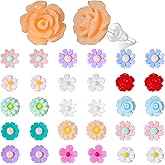 Sibba 16 Pairs Plastic Post Earrings for Sensitive Ears Non-Sensitive Earring for Women Non-Tarnish Flower Stud Earrings Set with Daisy Rose Lotus Designs Lightweight Fashion Jewelry Gift for Women