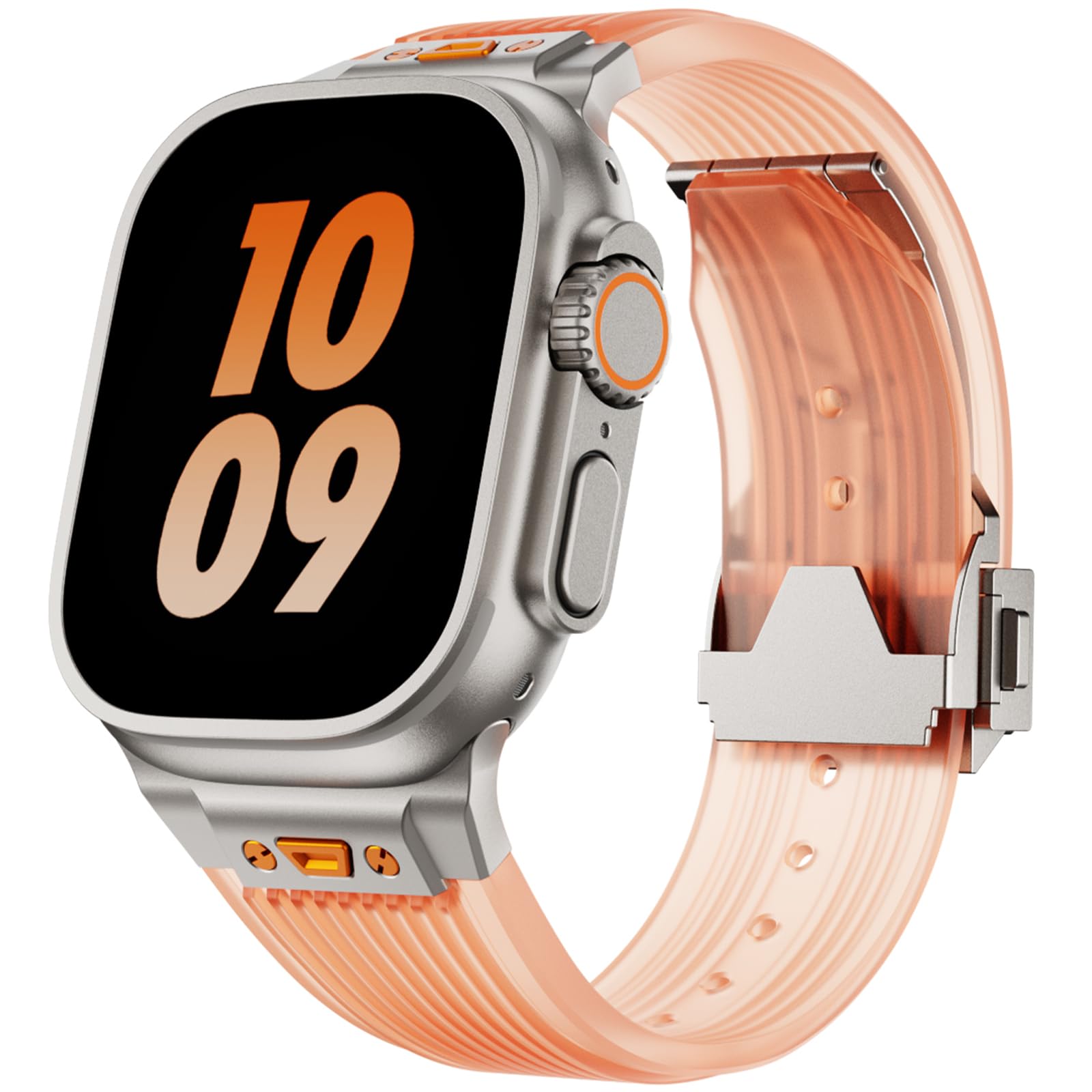 SEURE Strap for Apple Watch Ultra3/2/1 49mm,Series 9/8/7 45mm,Series SE2/6/SE/5/4 44mm,Series 3/2/1 42mm,Soft Silicone Sports Straps Robust Replacement Band with Metal Connector,Transparent Orange