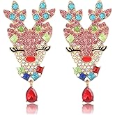 TRWWELL Christmas Earrings Bow Colorful Light Bulbs Rhinestone Earrings Gingerbread Man Xmas Tree Reindeer Christmas Holiday Jewelry Gift