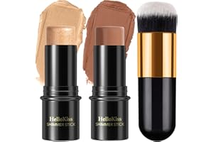 LEZERO 2Pcs Cream Contour Stick Makeup Kit, Cream Highlighter Stick and Bronzer Contour Stick with Longwear Waterproof Formula for Brightening and Trimming the Cheeks, Makeup Brush Include (#04, 07)