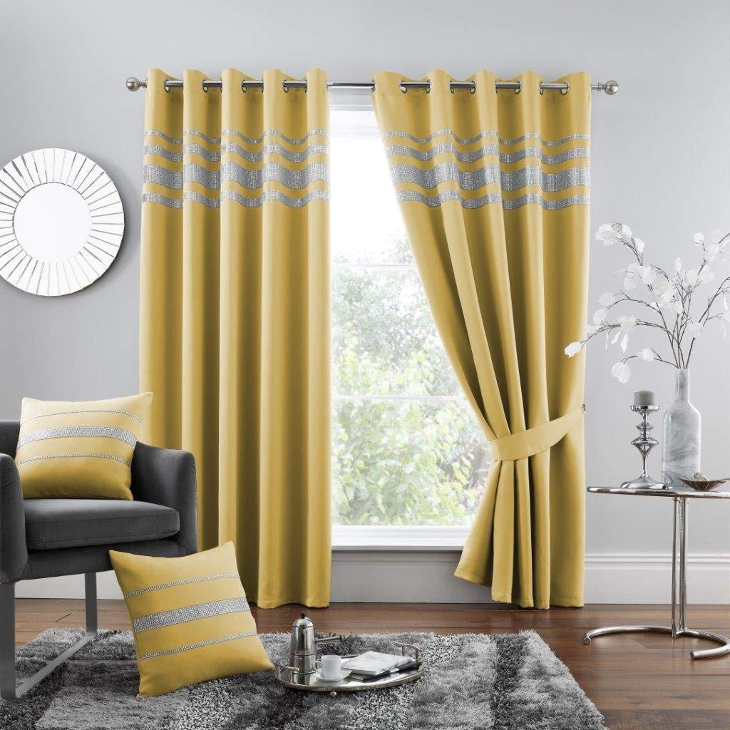 GC GAVENO CAVAILIA Sprakle Blackout Curtains & Drapes, Room Darkening Eyelet Curtains With Tie Backs, Ochre, 90X90 Inch