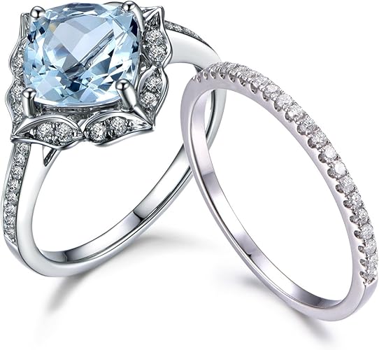 Amazon Com Myraygem Wedding Ring Sets 2pcs Aquamarine Bridal Set