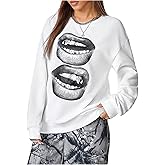SweatyRocks Women's Lip Graphic Oversized Sweatshirts Long Sleeve Streetwear Pullover Top