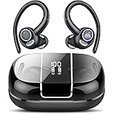Wireless Earbuds Bluetooth 5.3 Headphones Sports, 48H Over Ear Buds with ENC Mic, Stereo Deep Bass Bluetooth Earbuds with Secure Earhooks, LED Display, IPX7 Waterproof Earphone for Running/Gym/Workout