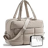 BAGSMART Gym Bag for Women, Carry on Travel Duffel Bag, Water-resistant Weekender with Shoe Compartment for Gym Travel Work, Khaki, Large