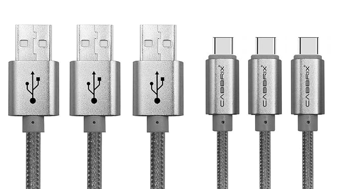 CABBRIX® Cavo USB Tipo C Rivestito in Nylon Intrecciato (Argento-Grigio) [3-Pack/2m] Cavo di Ricarica USB-Ideale per il Huawe