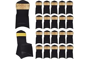 Deisy Dee 20-Pack Spandex Sequins Chair Sashes - Shiny Decorative Bands for Folding Chairs, Weddings, and Parties - Yellow