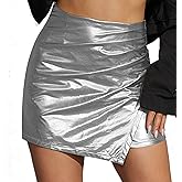 krtwrnt Women's Metallic Silver Skirts Sexy Skorts Rave 90s Outfit Concert Outfits Club Halloween Festival Clothing Space Cowgirl Costume M