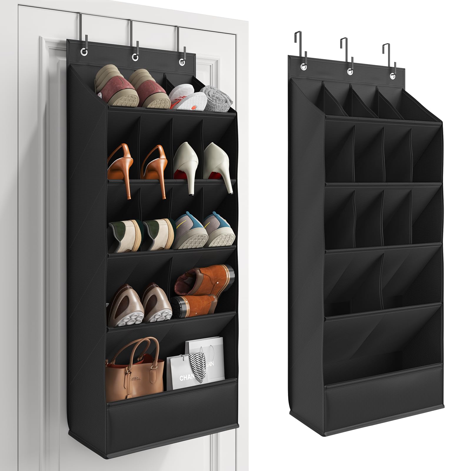 Photo 1 of Mefirt Over the Door Shoe Organizer for Closet, Shoes Rack for Closet with 15 Large Pockets, Hanging Shoe Organizers for Boot Storage, Behind the Door Narrow Shoe Holder for Small Shoes, Black