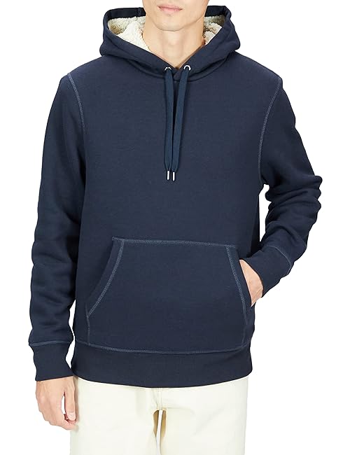 Amazon Essentials Men's Hoodies, Sherpa-Lined Pullover, Navy, X-Large