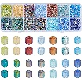 PH PandaHall 1400pcs 3mm Cube Glass Seed Beads Kit 14 Colors Transparent Colours Rainbow Crystal Square Beads Small Bead Cube Mini Bracelet Bead for Bracelets Earring Making Supplies