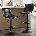 Waleaf Adjustable Swivel Bar Stools Set of 2,Counter Height Bar Stools with Back,350 LBS PU Leather Bar Stool for Kitchen Island,Upholstered Pub Stools with Footrest,Armless Dining Chairs for Bar
