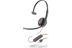 Plantronics - Blackwire 3210 - Wired, Single Ear (Monaural) Headset with Boom Mic - USB-A to connect to your PC and/or Mac