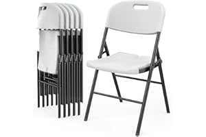 VINGLI Folding Chairs, Heavy Duty Foldable Chair Portable HDPE Plastic Seat with Steel Frame for Indoor Outdoor Dinning Party Wedding School Use, White, 6 Pack