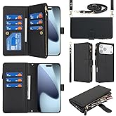 Jaorty Crossbody Phone Wallet Compatible with iPhone 17 Pro Max Case for Women Men, with Card Holder, 6.9 Inch,Purse with Shoulder Lanyard,[Wrist Strap], Zipper Pocket PU Leather, Black