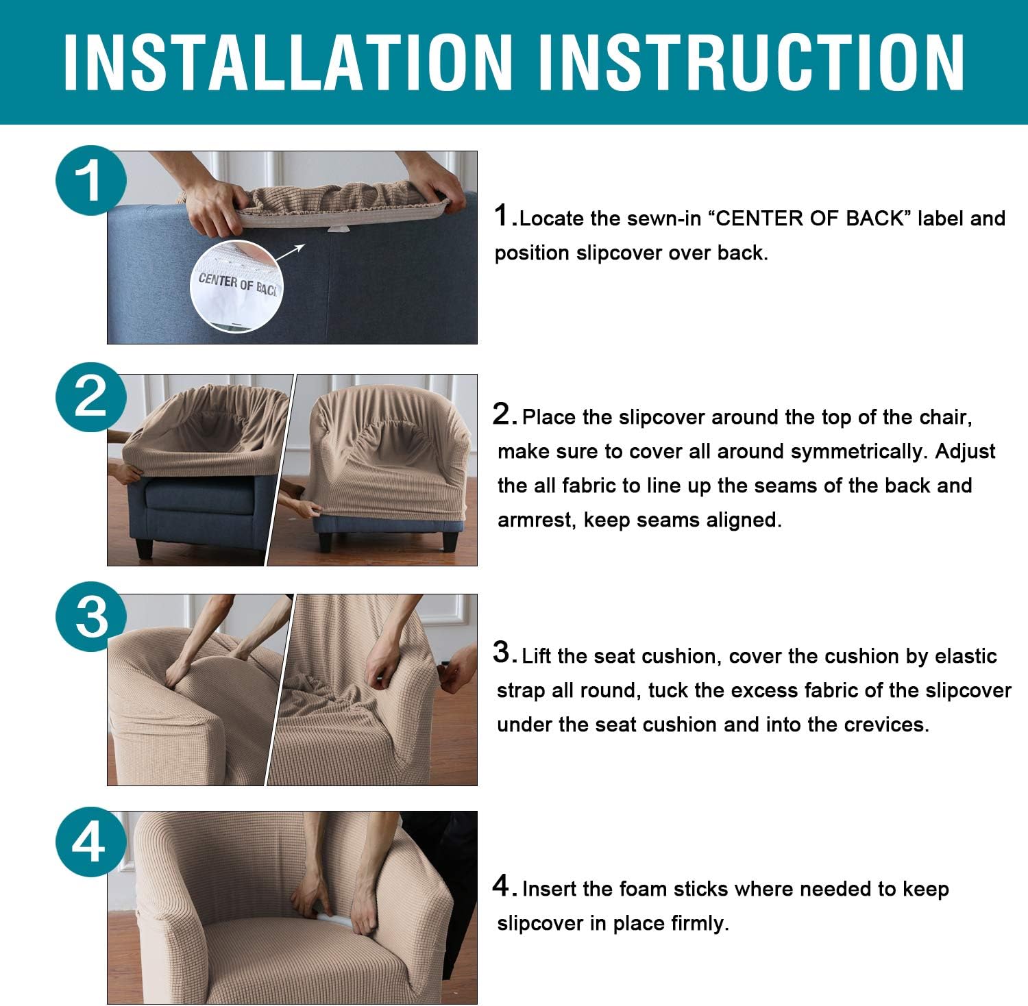 High Stretch Club Chair Cover Tub Chair Cover Armchair Sofa Slipcover with Elastic Bottom Super Soft Jacquard Spandex Skid Resistance Furniture Protector (1 Piece, Khaki): Furniture & Decor