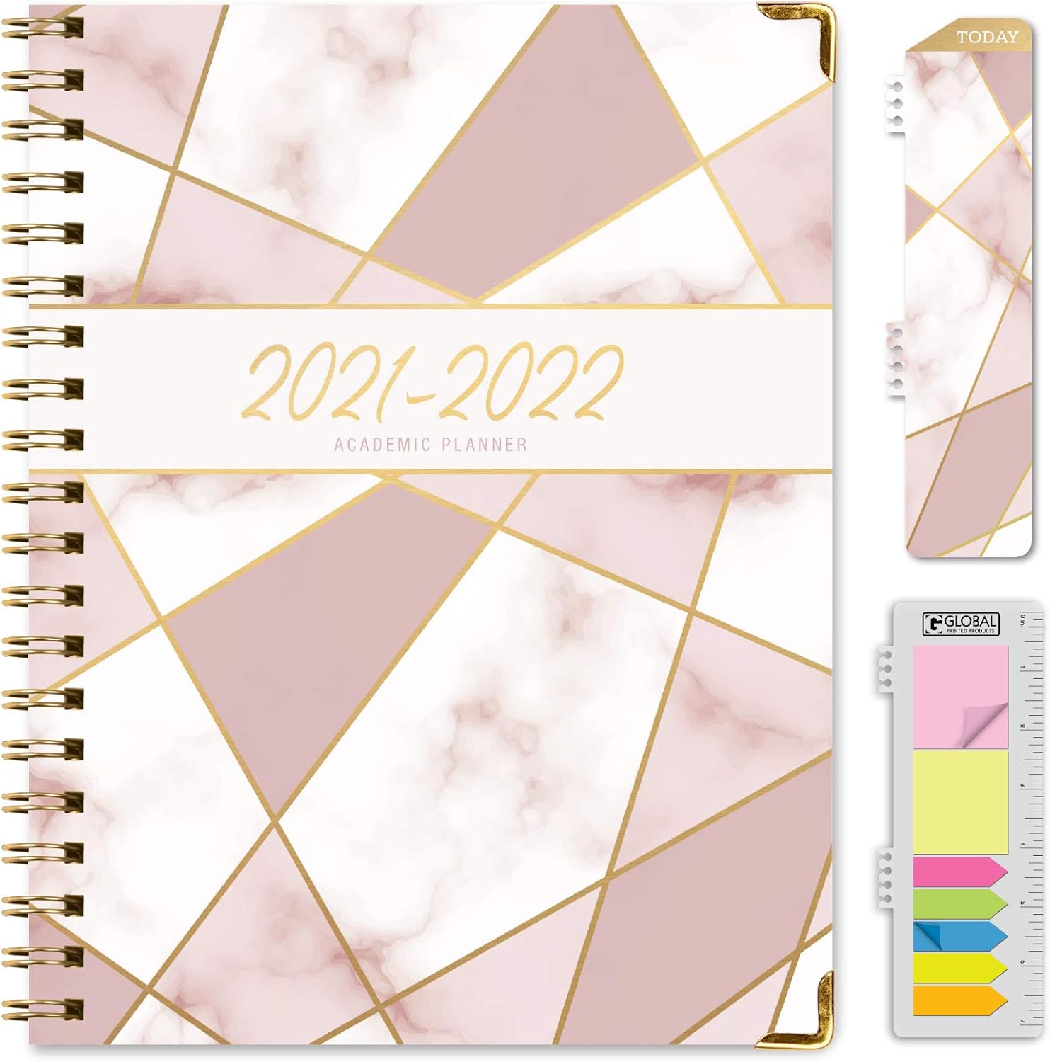 HARDCOVER Academic Year 2021-2022 Planner: (June 2021 Through July 2022) 8.5"x11" Daily Weekly Monthly Planner Yearly Agenda. Bookmark, Pocket Folder and Sticky Note Set (Pink Mosaic Triangle) : Office Products