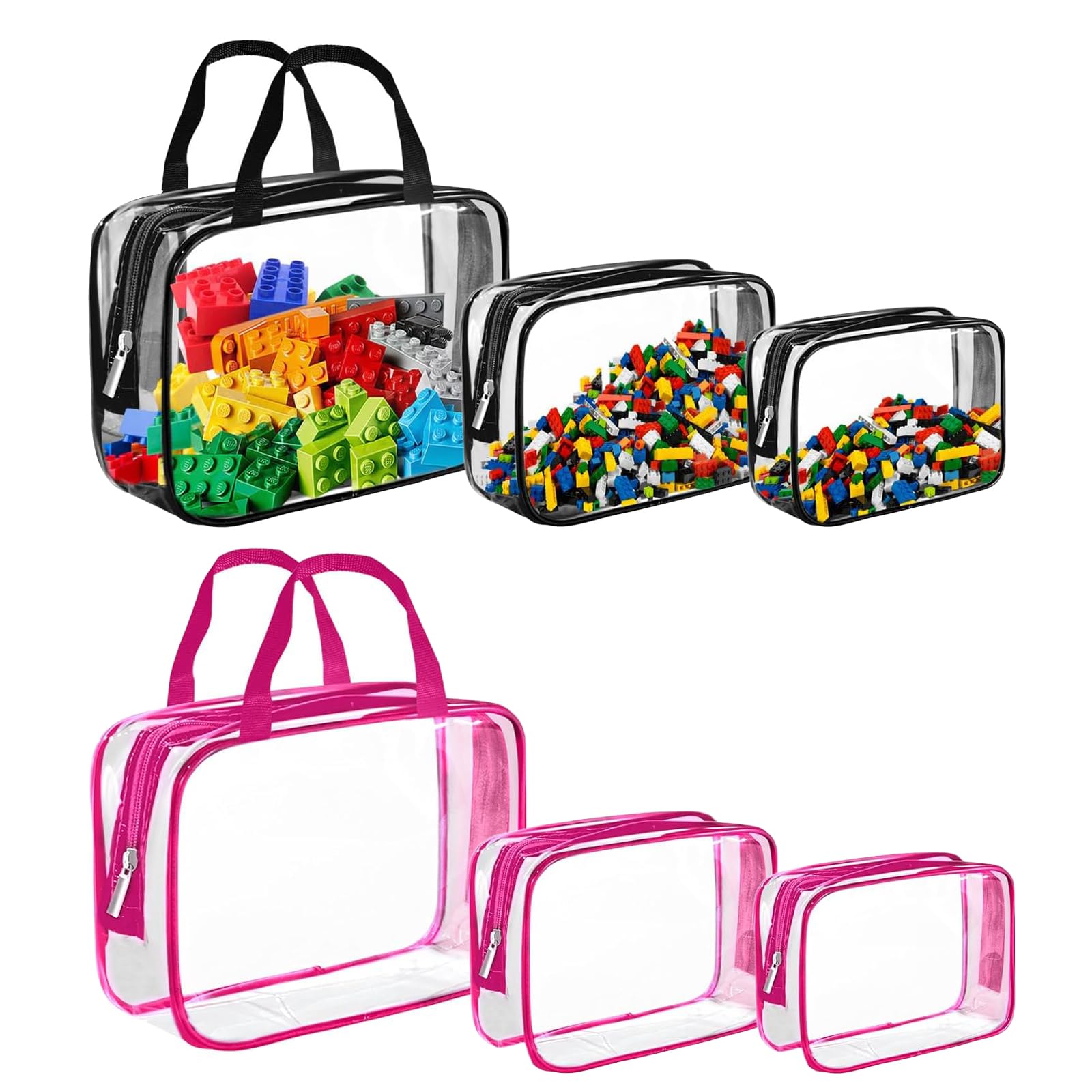 6 Pack Lego Storage Bag, Plastic Bag Storage with Handles Lego Bags Waterproof Toiletry Bags Toy Pouches for Building Blocks, Puzzle Poster, Balls, Pretend Play Toys