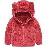 AIWUHE Toddler Boys Girls Hooded Jacket Fleece Hoodie Winter Warm Solid Color Teddy Coat Zip-up Bear Ear Sweater Fall Clothes