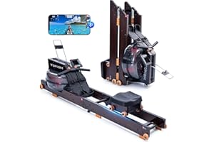 TOPIOM Water Rowing Machine for Home Use, Foldable Rower Machine with Dedicated Monitor & Bluetooth App, Upgraded Handle, Adjustable Footpad, Tablet Holder Water Rowing Machine