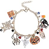 Whaline Halloween Bracelet Halloween Pumpkin Spider Ghost Black Cat Pendant Bracelet Adjustable Alloy Drop Hand Chain for Girls Women All Saints' Day Party Costume Accessories Gift