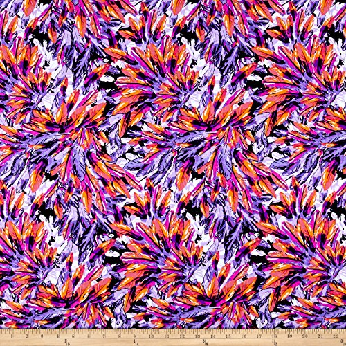 Pine Crest Fabrics Activewear Knit Feathers, Orange/Purple