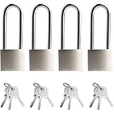 4 Pcs Silver Padlocks with Keys 3.4 Inch Long Shackle Lock Key Set | Outdoor Fence Storage Unit Toolbox Shed Gym Locker Pad Locks