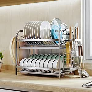 Cocina Escurreplatos sobre Encimera,2 Nivel Grande Soportes para Platos