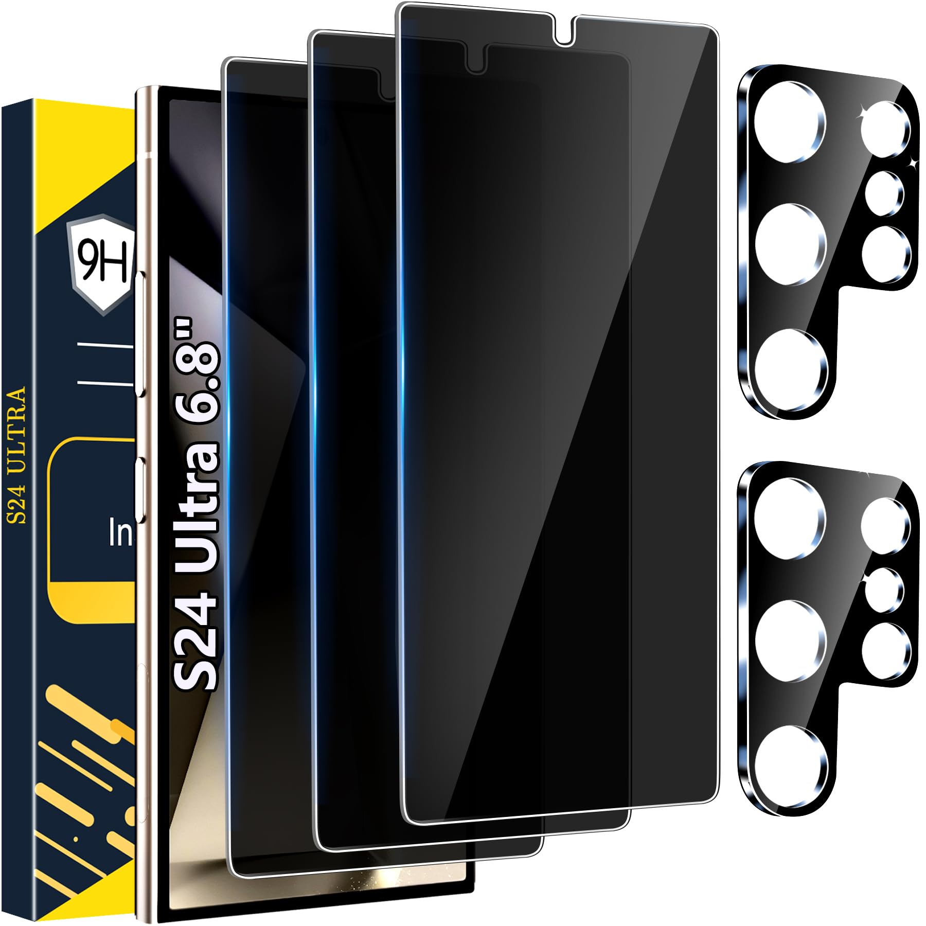 Photo 1 of [3+2 Pack] Galaxy S24 Ultra Privacy Screen Protector, 9H Tempered Glass, Ultrasonic Fingerprint Support, 3D Curved, HD Clear Anti-Spy Film for Samsung S24 Ultra 5G Glass Screen Protector