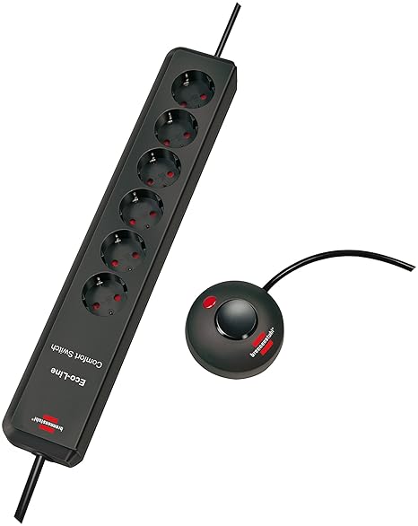 Brennenstuhl Eco-Line Comfort Switch (Steckdosenleiste 6-fach, Steckerleiste Kindersicherung, Fußschalter und 2 m Kabel) anth