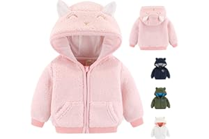 GAJAOUS Newborn Infant Baby Boys Girls Cartoon Fleece Hooded Jacket Coat with Ears Warm Todder Kids Outwear Coat Zipper Up 0-6Y
