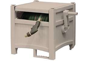 Suncast Garden Hose Reel Hideaway for 5/8" Hoses, Retracting Storage of 100ft, Light Taupe