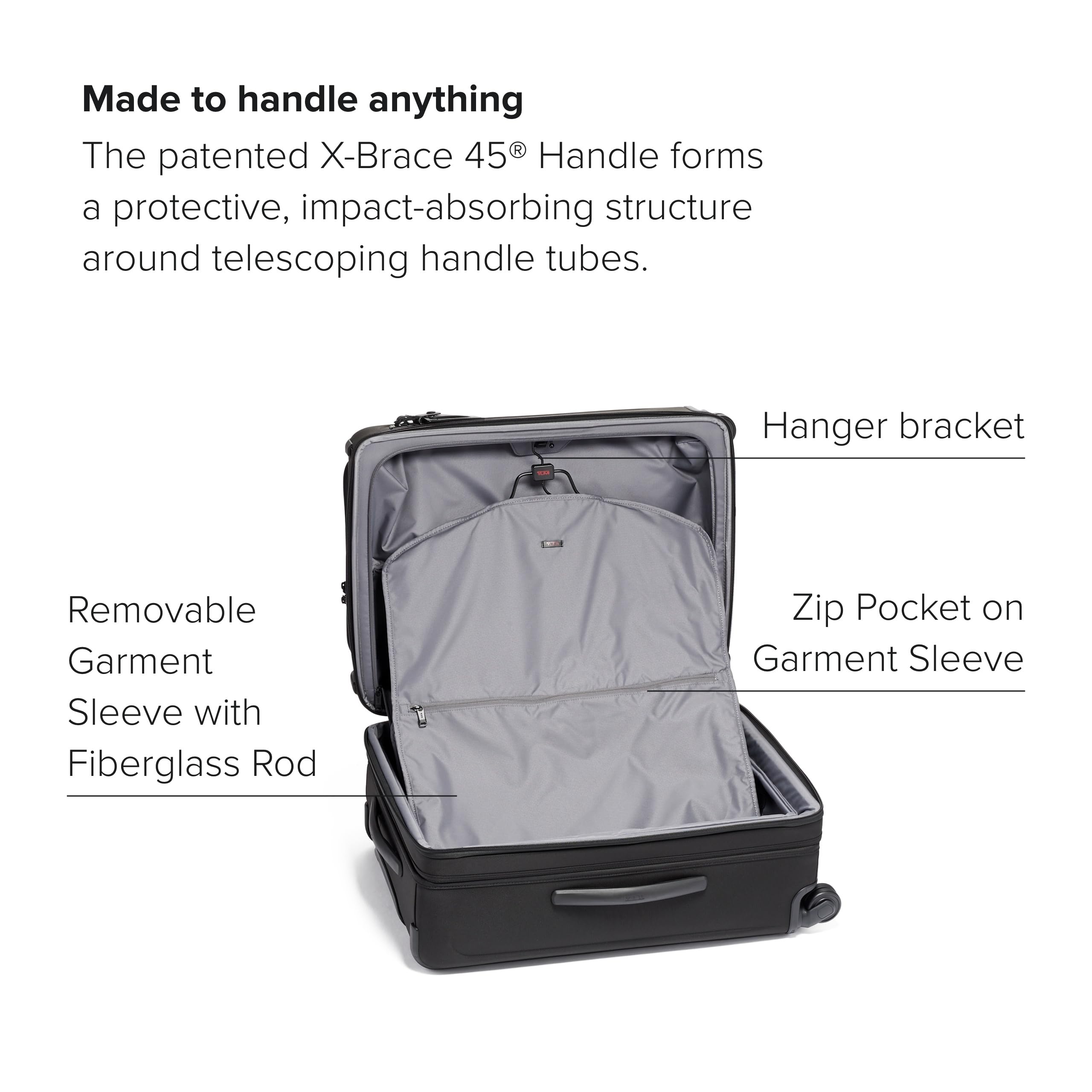 TUMI Short Trip Expandable 4-Wheeled Packing Case - Carry-On Suitcase with Combination Lock & Removable Garment Sleeve - Black