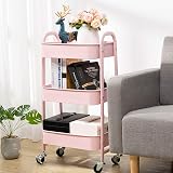 DOEWORKS 3 Tier Storage Cart Metal Trolley Light Pink 40x30x70cm view 3