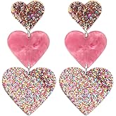 Pink Heart Drop Earrings for Women Red Acrylic Heart Dangle Earrings Cute Love Dangling Heart Earrings Heart Shaped Statement Earrings Valentine’s Day Gifts