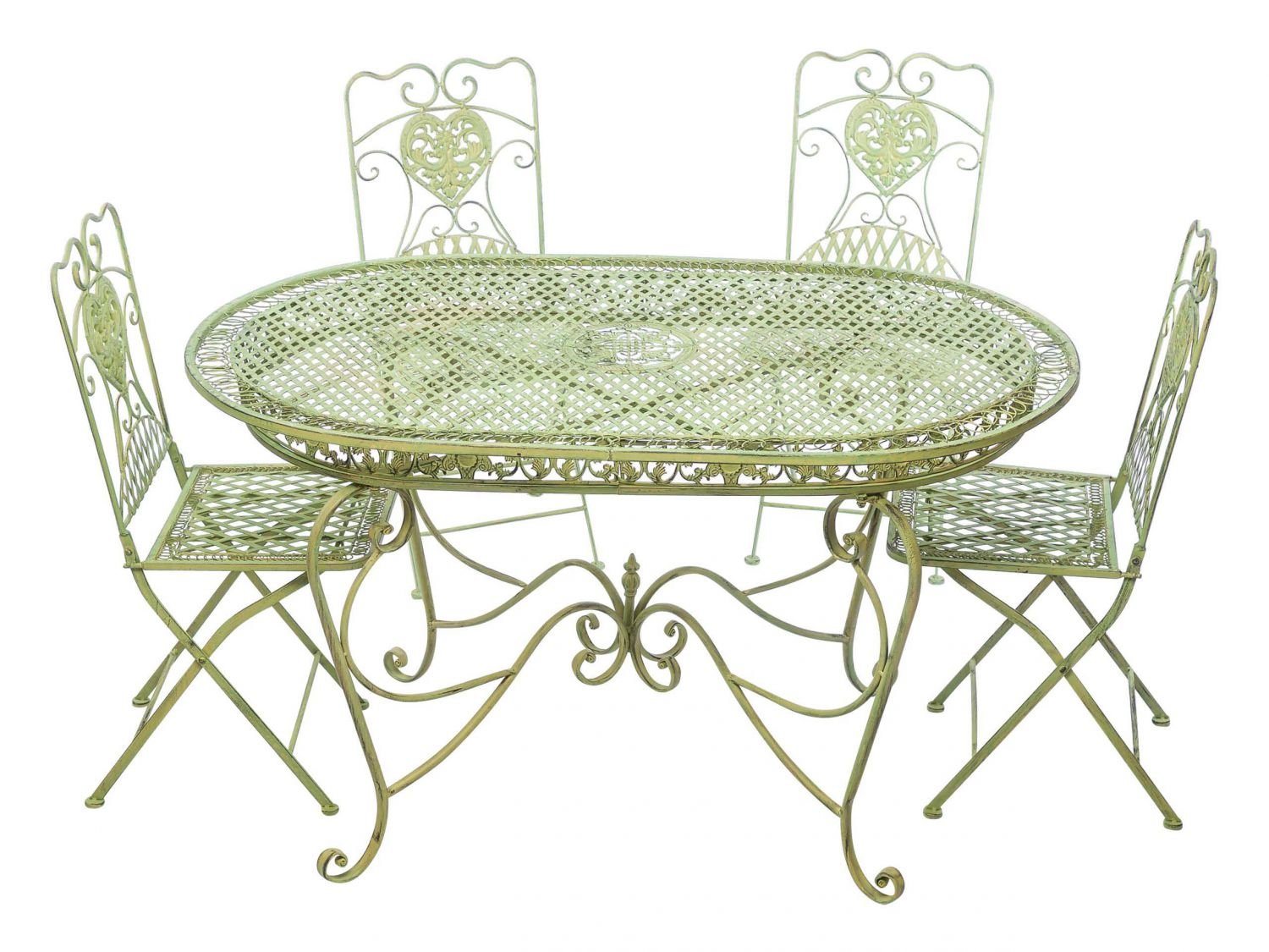 Amazon.de: Garnitur Gartentisch 4 Stühle grün Eisen Gartenmöbel Stuhl
