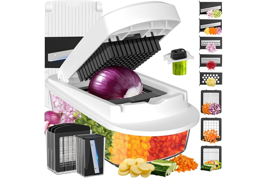 8 Blade All-in-1 Vegetable Chopper Mandoline Slicer with Container, Food Chopper, Onion Chopper, Veggie Cutter for Salad, Kit Book