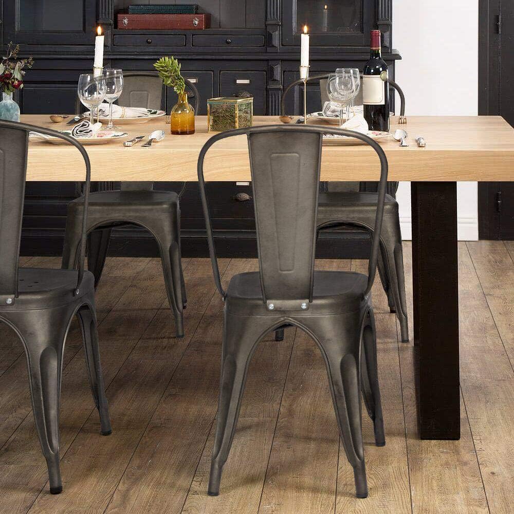 Furmax Metal Dining Chair Indoor-Outdoor Use Stackable Classic Trattoria Chair Chic Dining Bistro Cafe Side Metal Chairs Set of 4 (Gun): Home & Kitchen