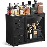 Singlispark Cologne Organizer for Men, 5 Tier Large Capacity organizador de perfumes, Wooden Dustproof Perfumes Organizer Cologne Stand with 4 Drawer Storage,Gifts Ideas for Loved ones (Black)