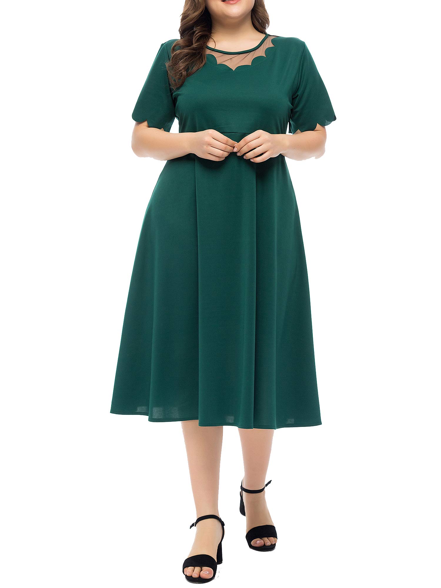 ESPRLIA Women's Plus Size Short Sleeves Mother of The Bride Cocktail Dress