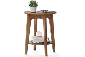 VASAGLE MAEZO Collection - Side Table, 2-Tier Small Round End Table, Nightstand with Tapered Legs, Curved Transitions, for Small Spaces, Living Room, Bedroom, Rustic Walnut ULET283T41