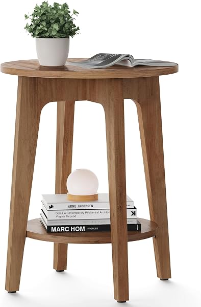 VASAGLE MAEZO Collection - Side Table, 2-Tier Small Round End Table, Nightstand with Tapered Legs, Curved Transitions, for Sm
