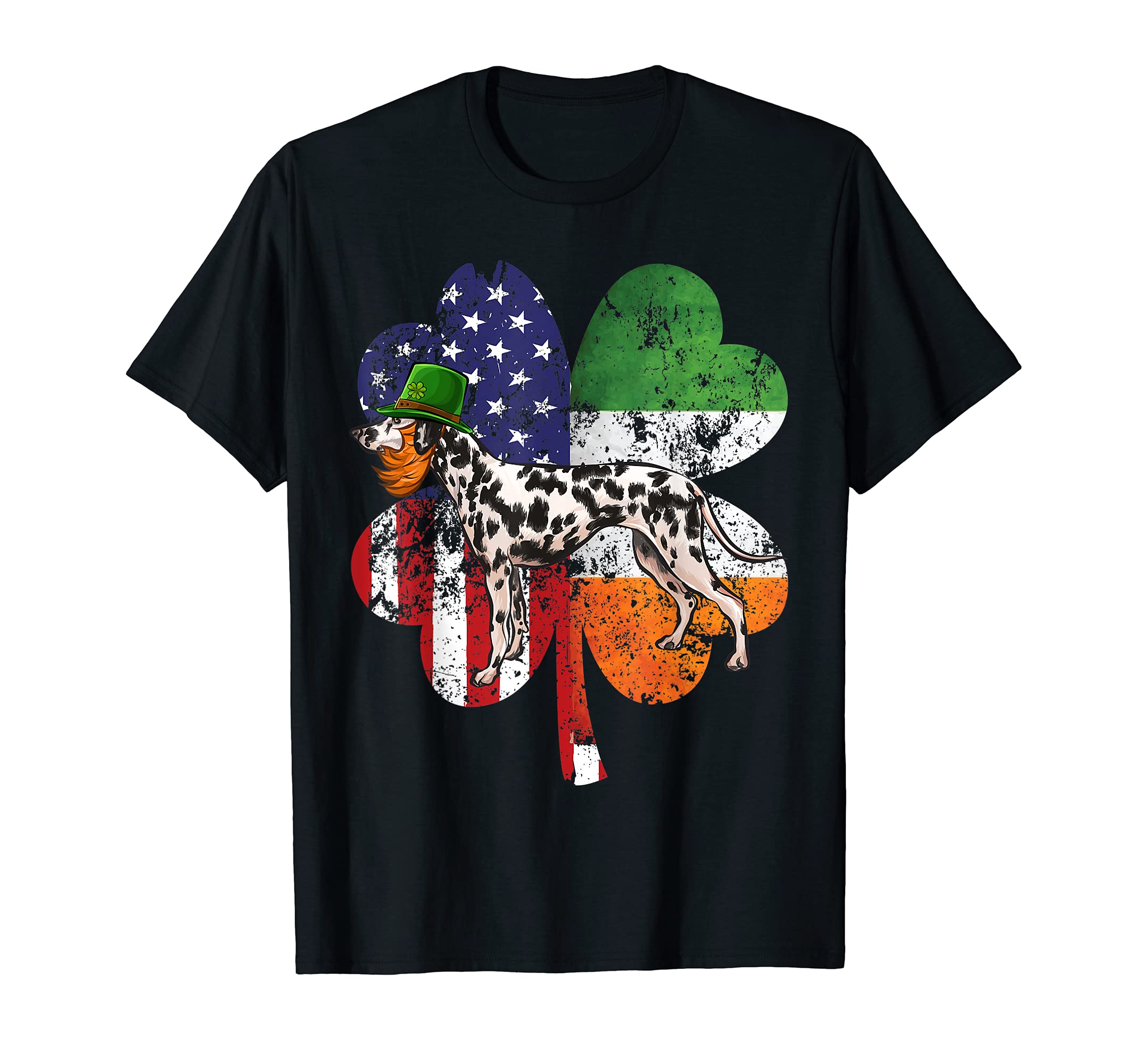 St Patricks Day Irish American Flag Dalmatian Dog T-Shirt