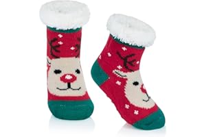 Zando Kids Fuzzy Christmas Socks Non Slip Girls Boys Toddler Slipper Socks with Grips Warm Winter Fluffy Cozy Socks